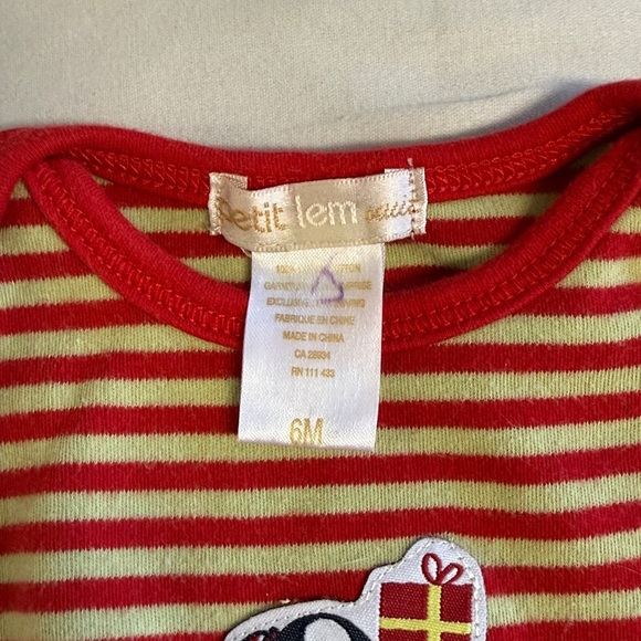 Petit Lem - Red and Cream Striped Baby Onesie Shirt - Picture 2 of 3